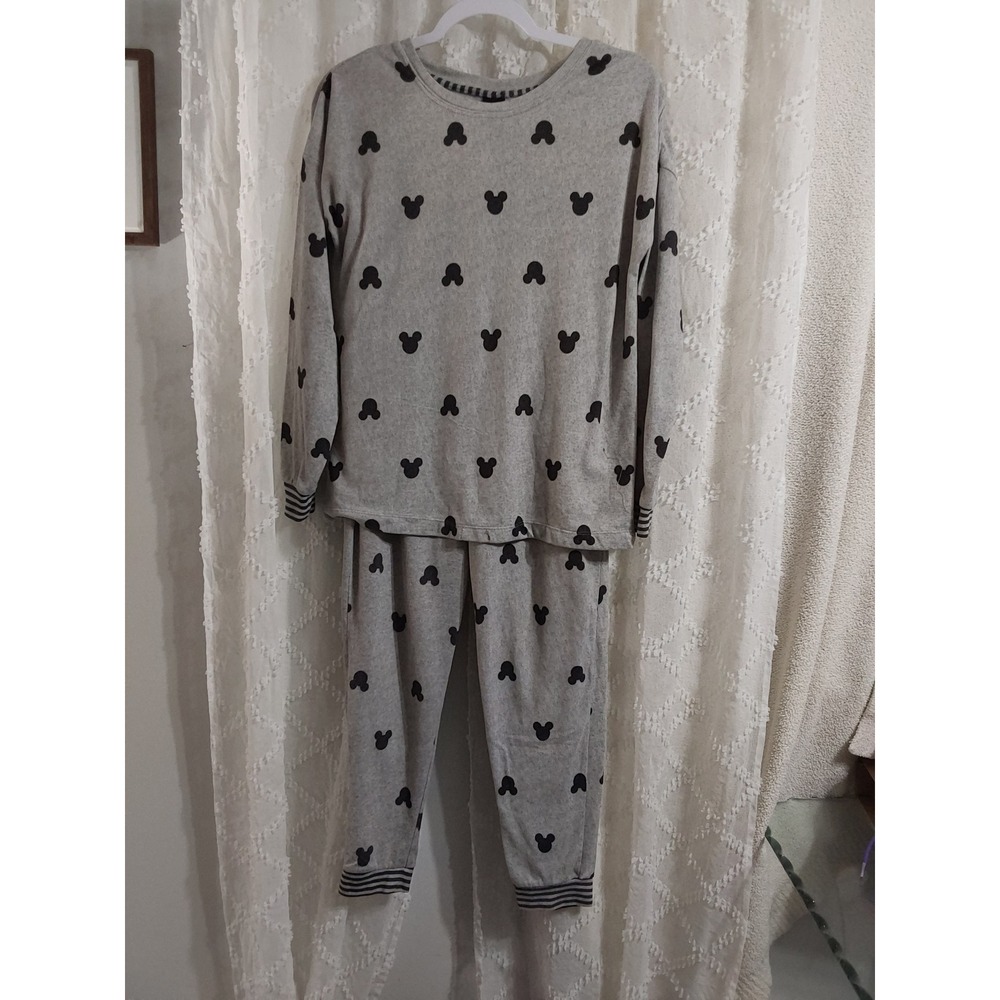 Disney Mickey Mouse Pajama Set Womens Small Gray Black Silhouette 2pc Joggers - Picture 1 of 4